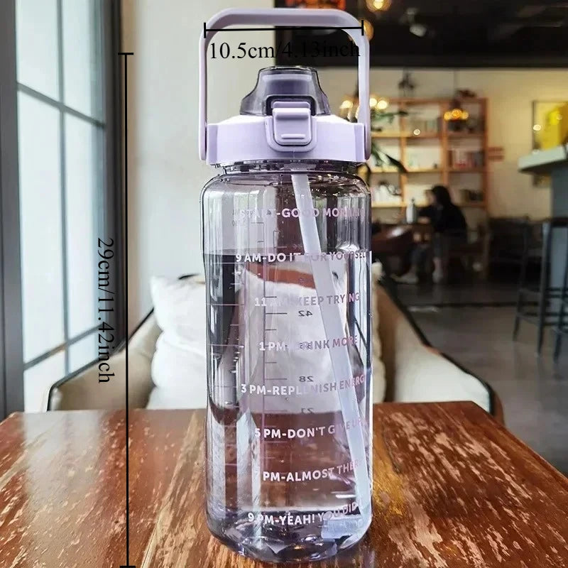 1pcs Large Capacity Motivational Water Bottle with Time Marker Leak-Proof Portable Sports Jug with Straw & Handle for Gym Oasis Select Purple