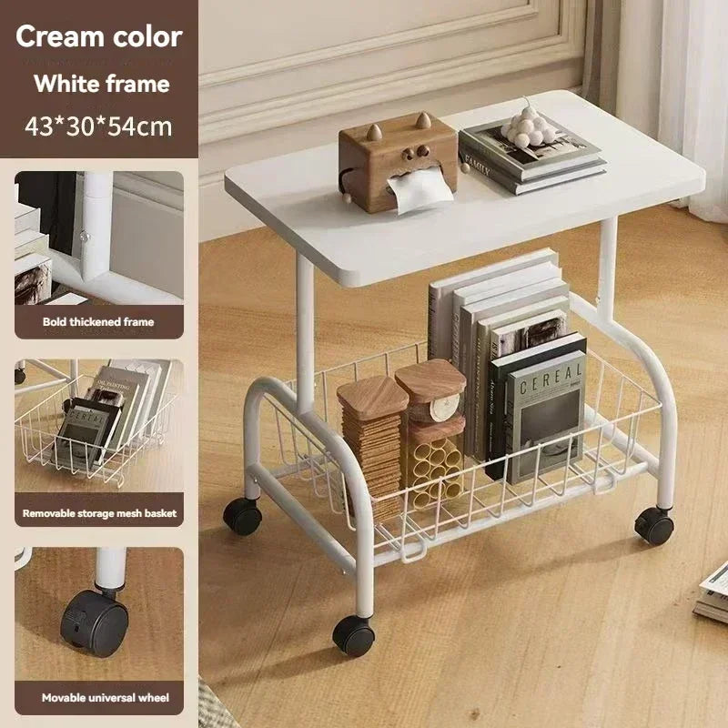 Mobile coffee table, double-layer storage, edge table, living room sofa, corner of office bed, tea table, mini storage rack Oasis Select