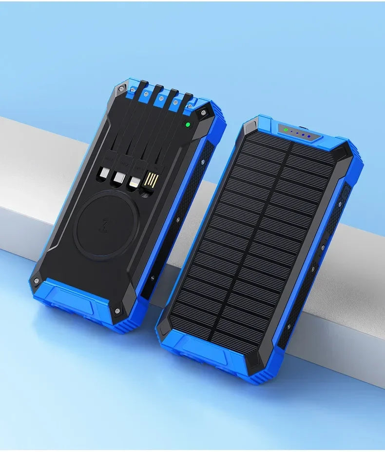 50000mAh Solar Power Bank – Wireless Charging & 4 Built-In Cables