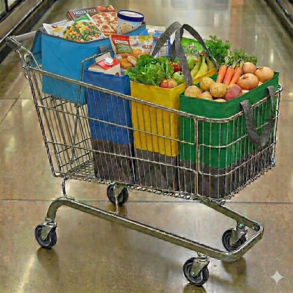 4pcs Reutiliza Bolsas De Compras De Comestibles De Colores Para Compras En Supermercados Y Almacenamiento En El Hogar Oasis Select