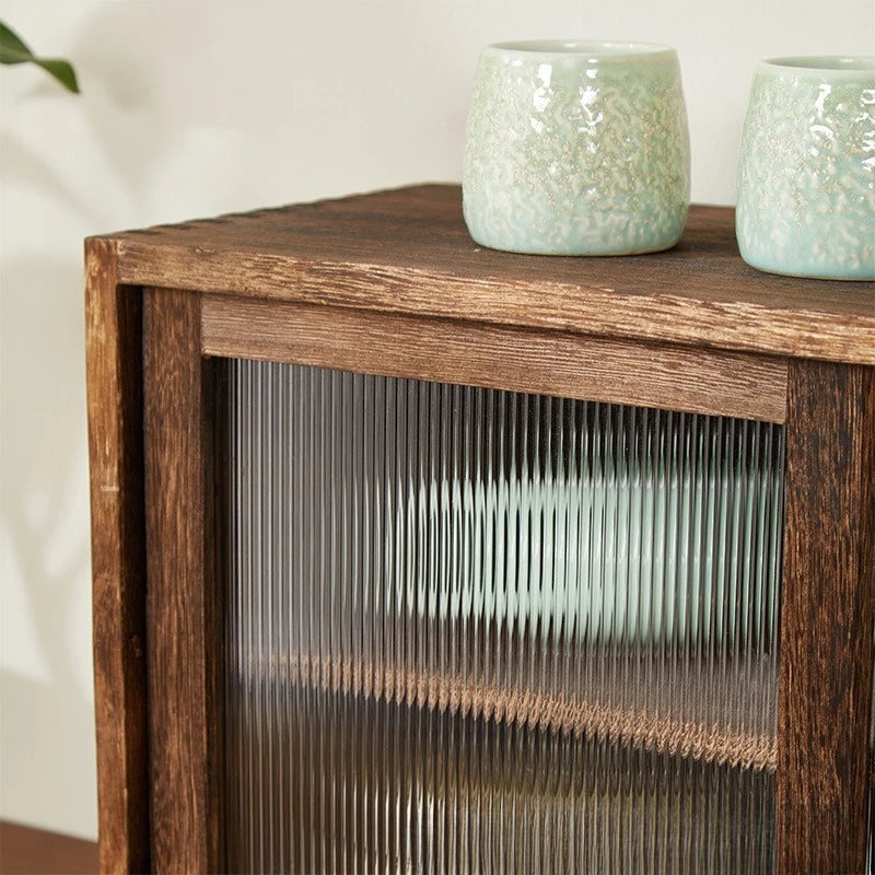 Desktop solid wood storage box, cup storage cabinet, tea set and water cup shelf, glass tableware storage, dust-proof cabinet Oasis Select