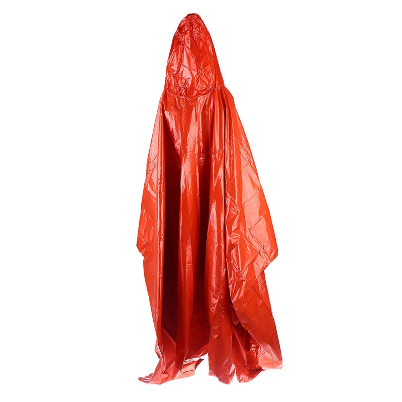 Hooded Waterproof Emergency Rain Poncho with PE Thermal Blanket for Outdoor Camping Hiking Travel Motorcycle Rain Gear Oasis Select