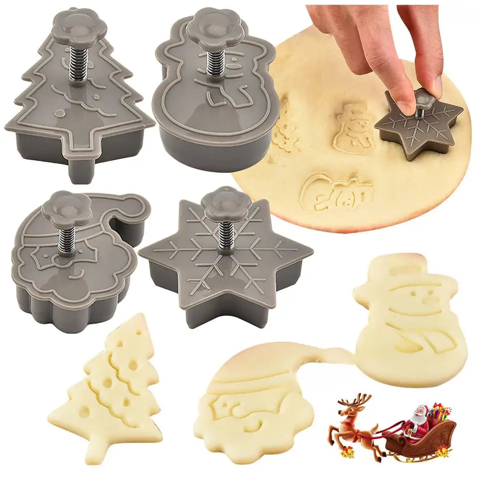 4PCS Mini Cookie Cutters, 3D Raised Cookie Stamps, Snowflake, Snowman, Candy Baking Molds, Christmas Ornament Cookie Cutter Oasis Select