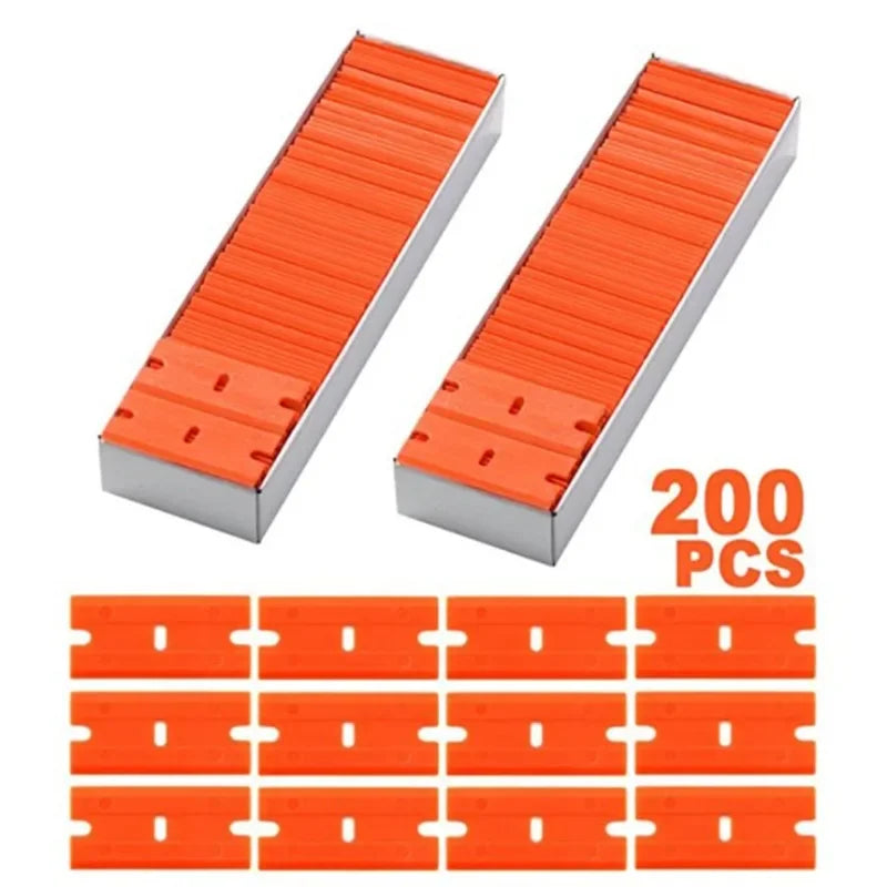 100 Pieces Two Cutting Plastic Razor Blade Label Clean Razor Glue Remover Window Glass Clean Scraper Car Wrap Sticker Squeegee Oasis Select