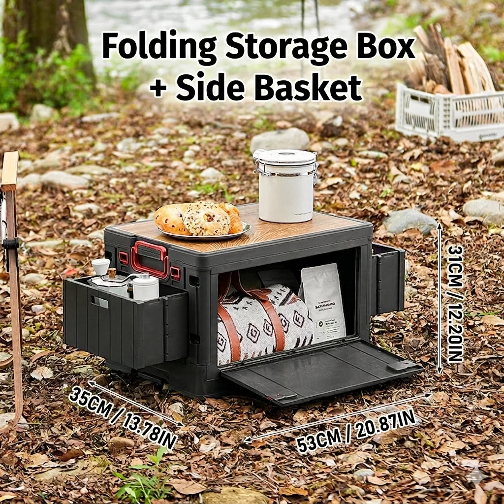 Folding box - Japanese style flat outdoor camping box - wooden lid folding storage box - trunk organizer box - gift storage box Oasis Select Style A-black