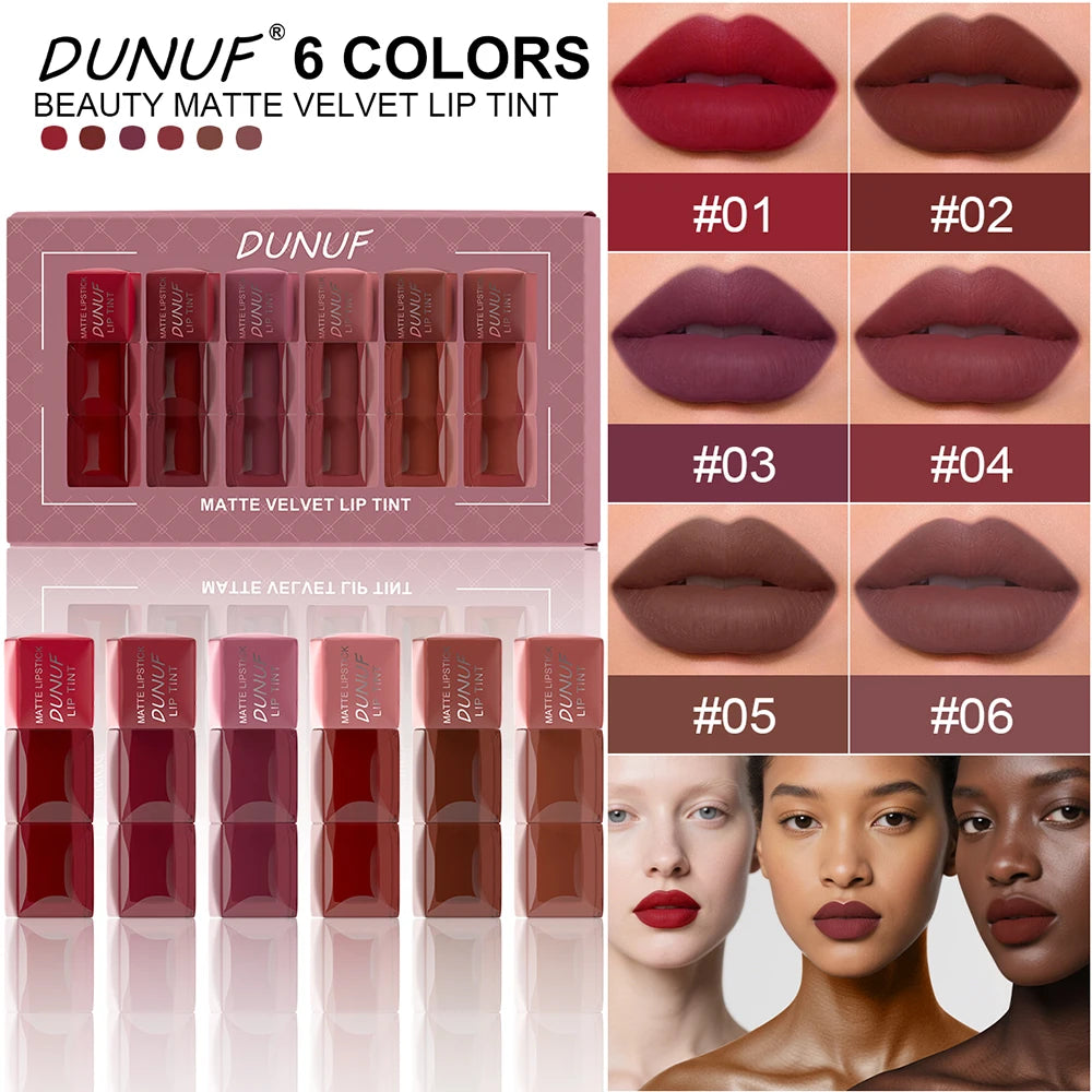 6pc/set Velvet Matte Lipstick Long-lasting Waterproof Lip Gloss Lip Glaze Non-Stick Cup Nude Red High Pigment Y2K Christmas Gift Oasis Select
