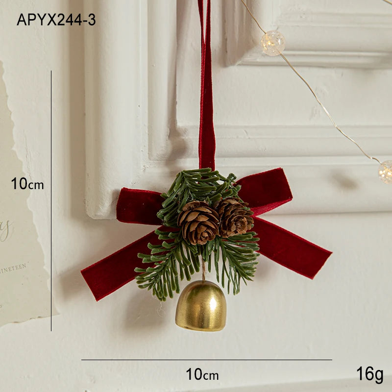 Christmas Door Car Decoration Christmas Tree Red Velvet Bow Bell Small Pendant Decoration Props Oasis Select 1