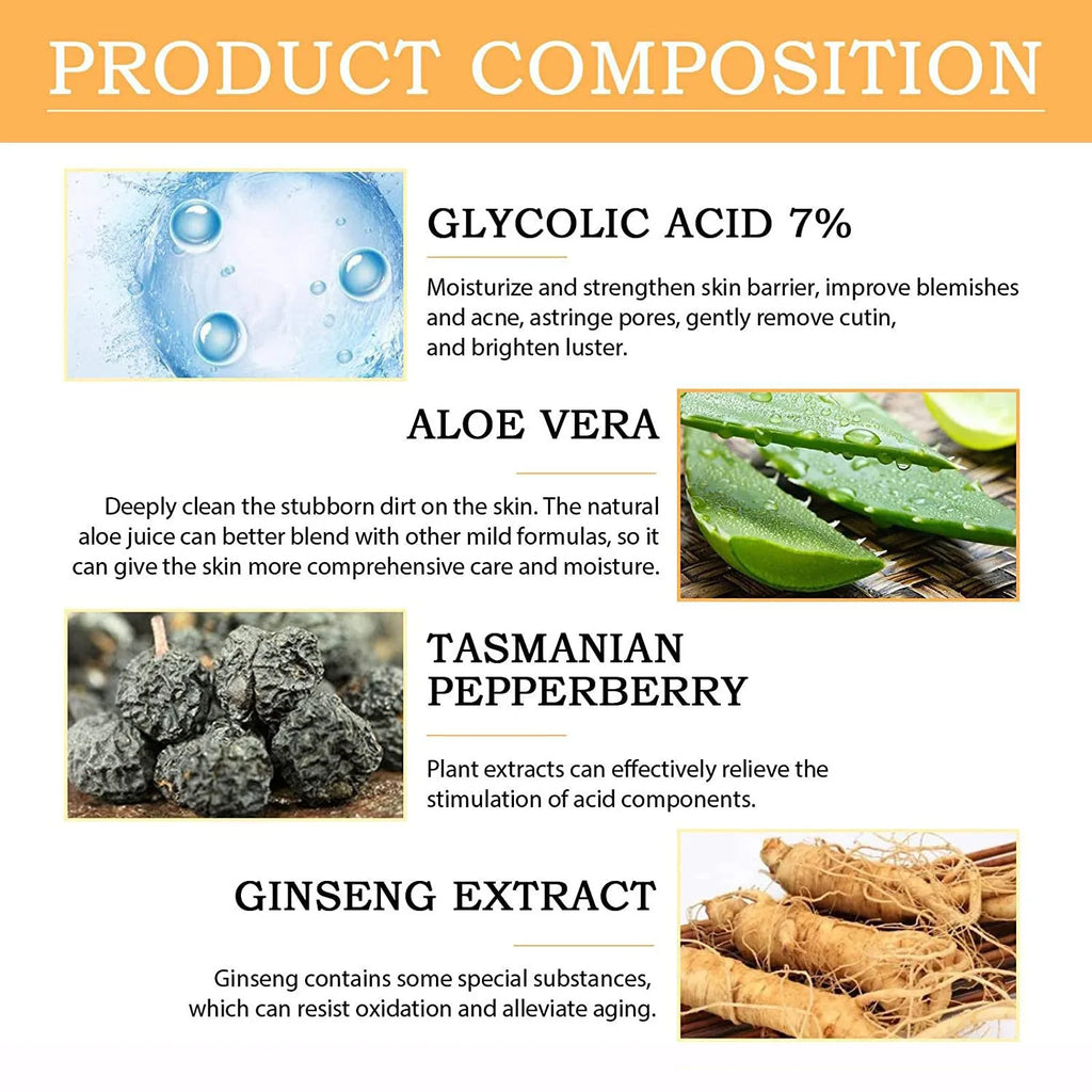Glycolic Acid Skin Lotion – 7% AHA Toner with Aloe & Ginseng