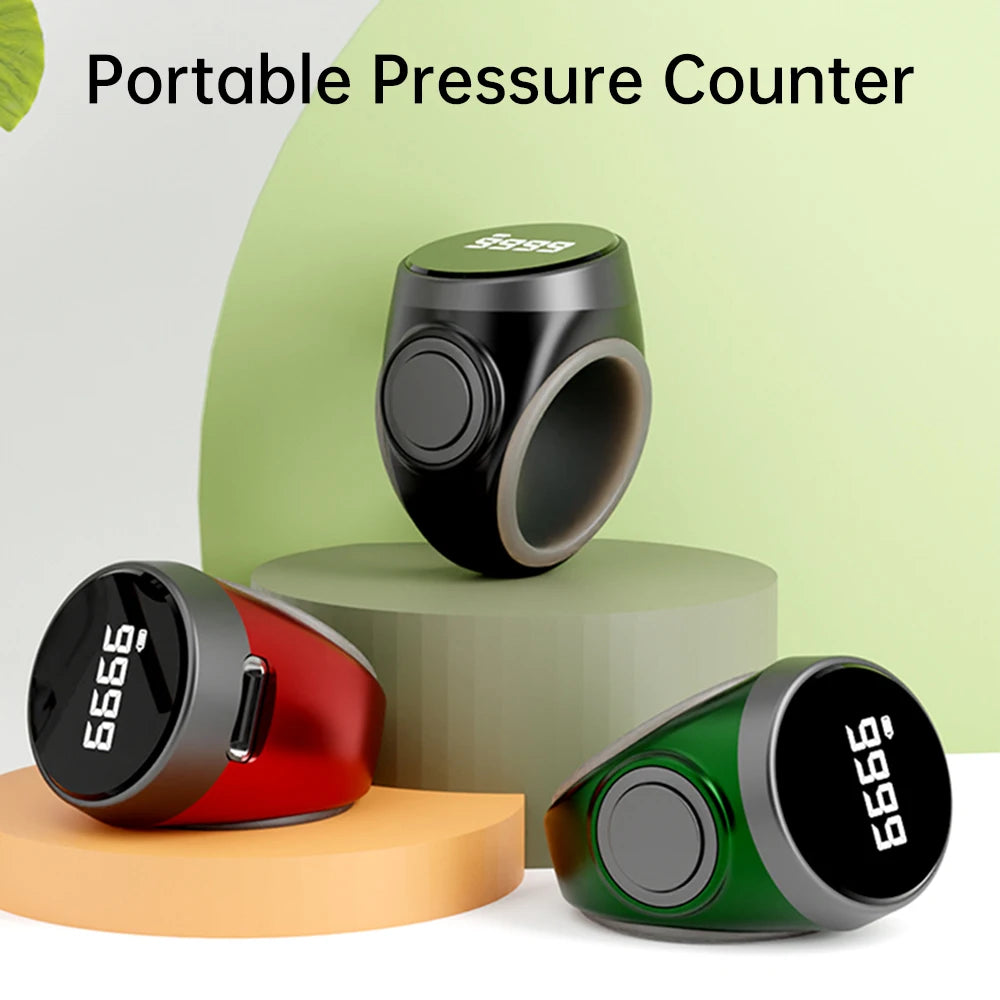 Smart Rechargeable Digital Counter Electronic Type-c Finger Counter Button 18/20/22mm Finger Ring Prayer Time Oasis Select
