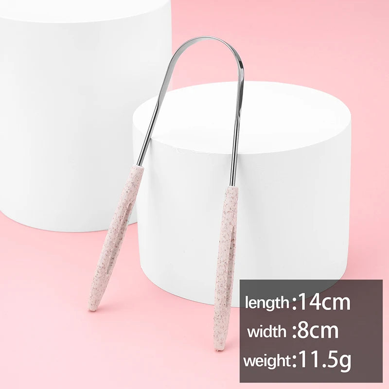 3 Colors Stainless Steel Tongue Scraper U-shaped Metal Fresh Breath Cleaning Coated Tongue Toothbrush Oral Hygiene Care Tools Oasis Select Pink