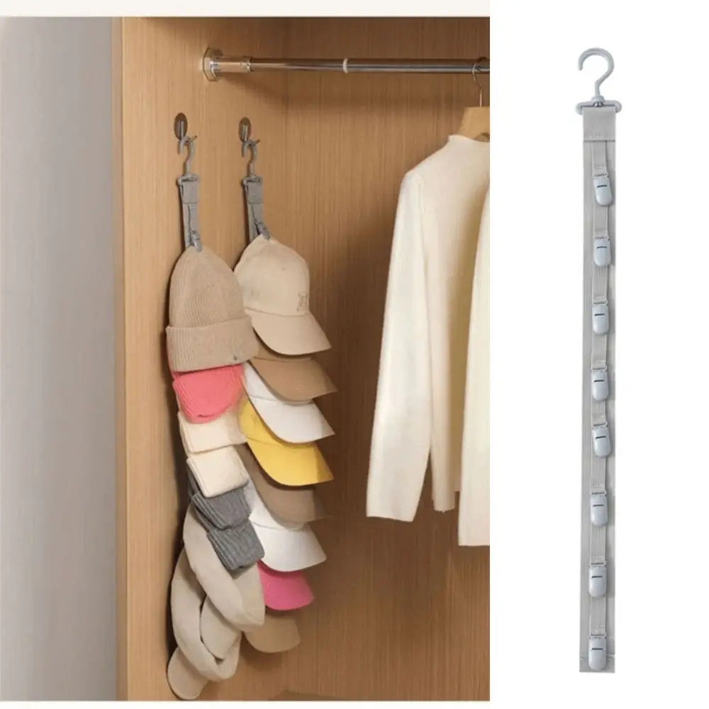 Hanging Hat Rack with 8 Non-Slip Clips | Baseball Cap Organizer