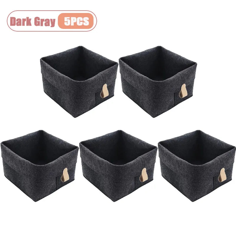 1-5PCS Desktop Organizer Basket Felt Storage Bin for Snacks and Sundries Home Office Desk Tidy Declutter Storage Box Oasis Select Dark Gray-5PCS 20X20X12cm