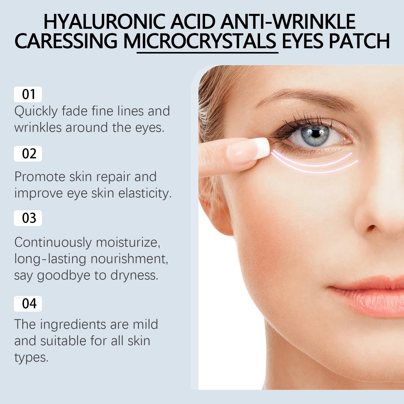 Micro-needle Eye Patch Hyaluronic Acid Anti-Wrinkle Fade Eye Fine Lines Moisturizing 0.25mm Caressing Microcrystals Eyes Patch Oasis Select