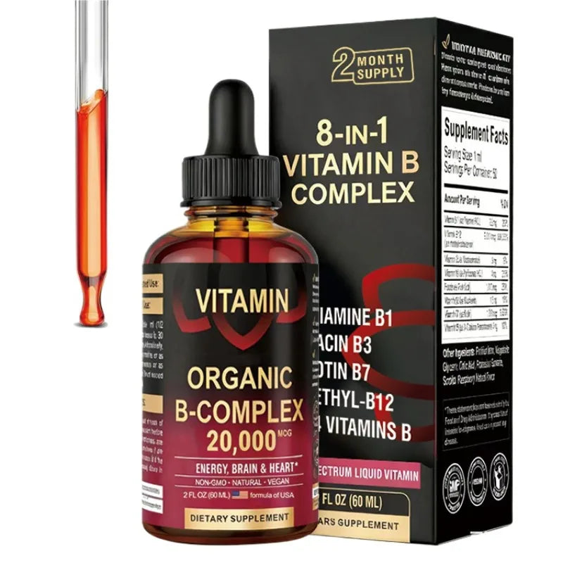 8-in-1 Organic Vitamin B Complex Liquid Drops | B12 Biotin 60mL Liquid B Vitamin Complex Oasis Select 1 bottle