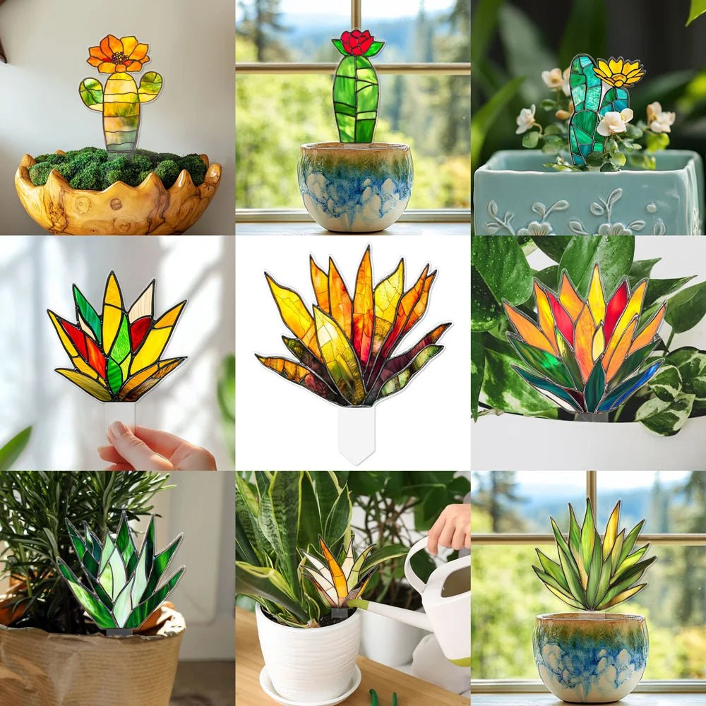 Suncatcher Stained Agave Simulation Plant Sun Catcher Home Handmade Crafts for Garden Yard Outdoor Indoor Table Desk Decorations Oasis Select