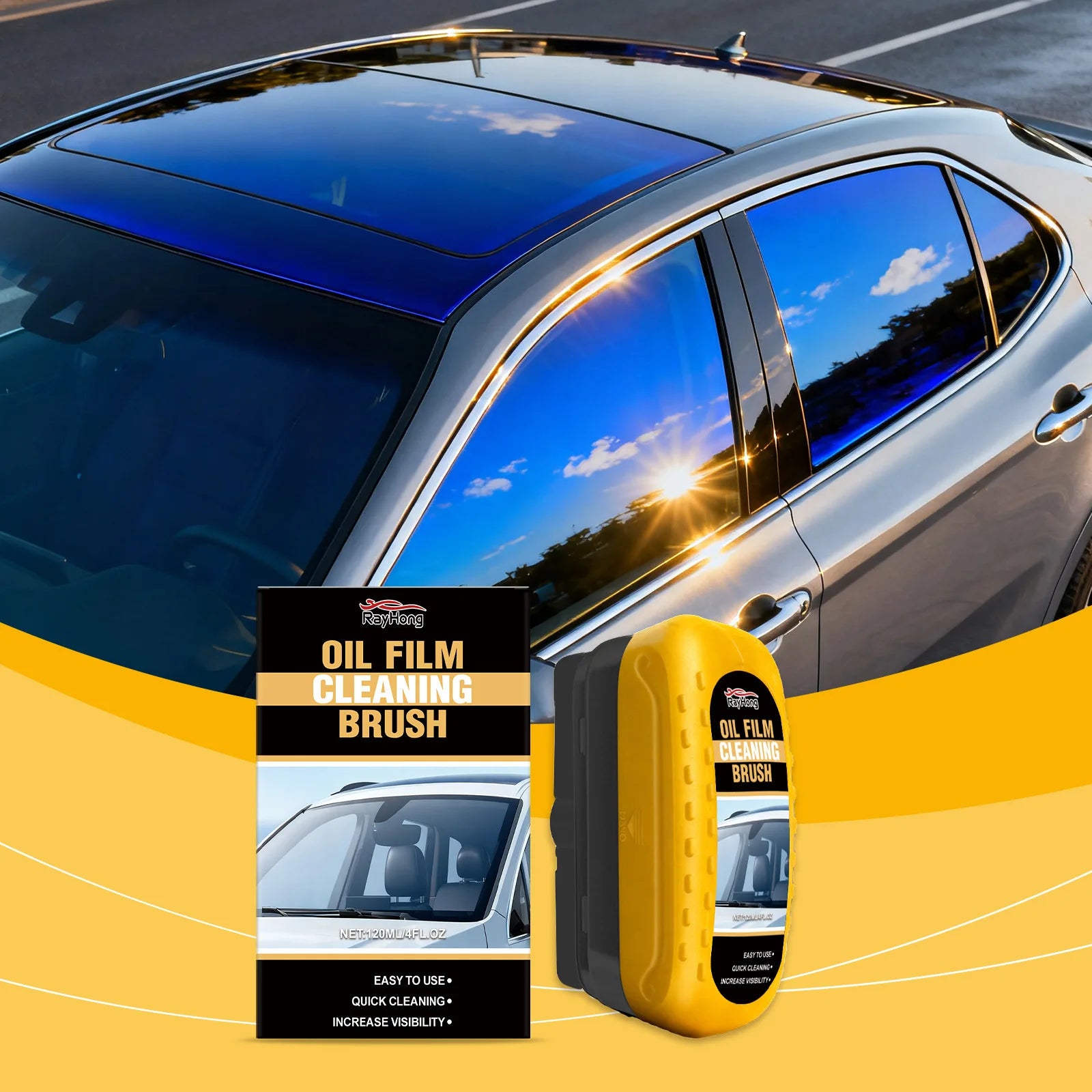 Automotive Oil Film Cleaning Brush Car Glass Window Wipe Anti-Rain Fog Front Function Maintenance Inside Windshield Home Sponge Oasis Select