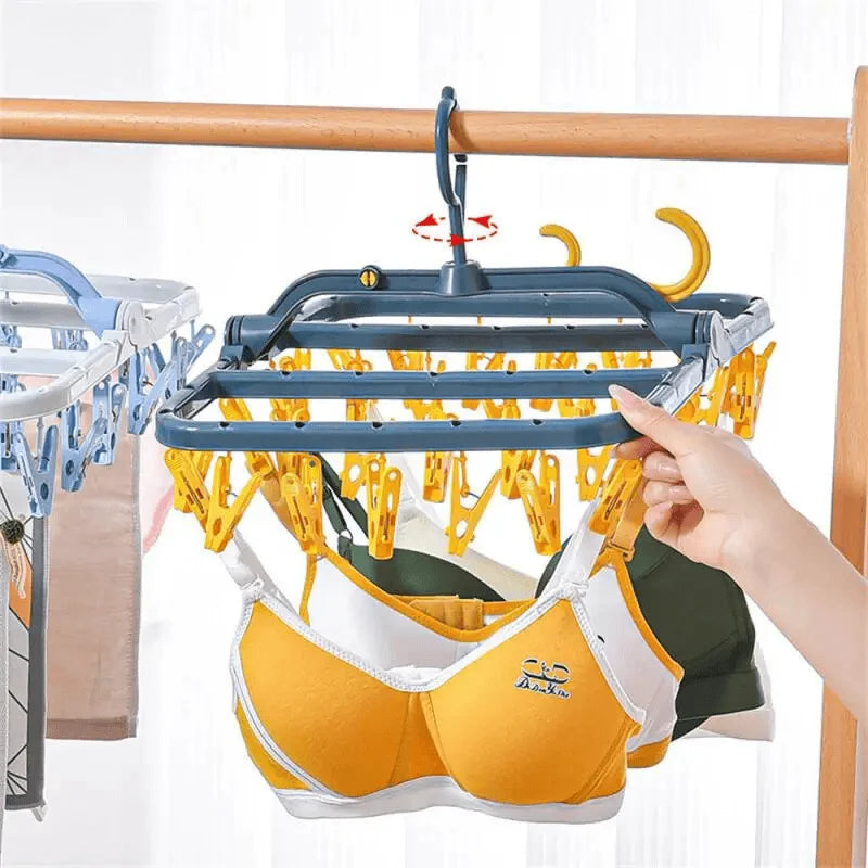 32 Clips Folding Clothes Dryer Hanger Windproof Socks Underwear Drying Rack Household Children Adults Storage Laundry Rack Oasis Select
