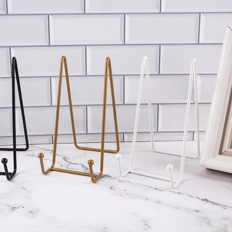 1pc Plate Display Stand Picture Easel Metal Plate Stands Holder Display Pictures Frame Photo Decorative Plate Dish Tabletop Arts Oasis Select