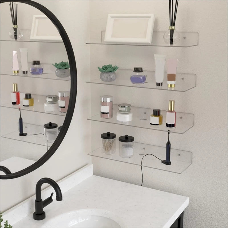 Clear Acrylic Floating Shelves 4 Pack, 11.6Inch Wall Mounted Shelves For Bedroom, Bathroom, Living Room, Gaming Room Easy To Use Oasis Select