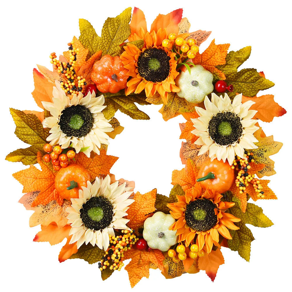 Autumn Door Wreath Christmas Halloween Decoration Pumpkin Berry Pine Cone Maple Artificial Cloth Rattan Material Home decoration Oasis Select