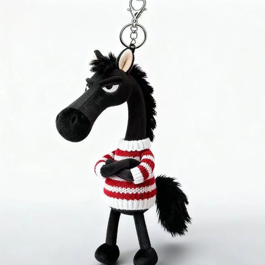 Black Plush Horse Keychain Backpack Pendant Decoration Year of The Horse New Year's Gifts for Boys and Girls 1pcs Oasis Select Red White