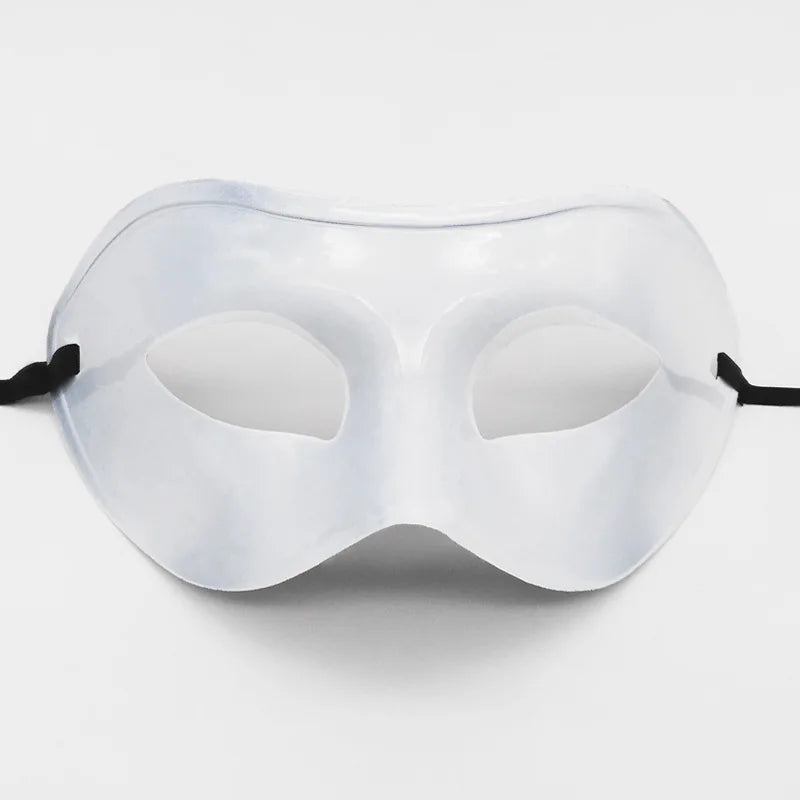 Men's Half Face Spray Painting Gentleman Jazz Performance Ball Plastic Flat Head Mask Halloween Party Prom Wedding Decoration Oasis Select White
