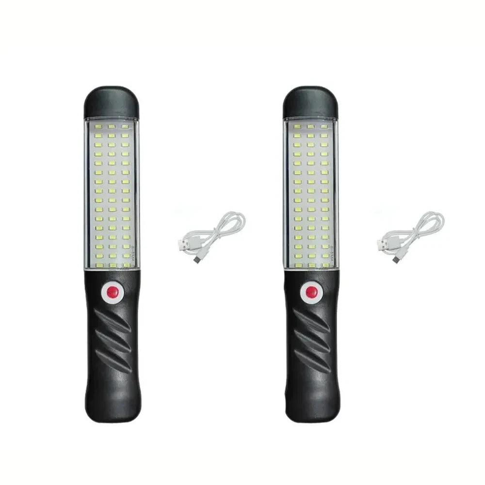 Portable Magnetic Auto Repair Work Light USB Rechargeable LED Flashlight With Magnet Hook For Car Repair Fishing Emergencies Oasis Select black-2pcs