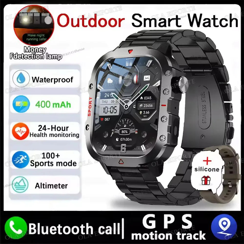 1400mAh Big Battery Smart Watch Men Outdoor GPS Flashlight 10ATM Waterproof Bluetooth Call AMOLED HD Sports Smartwatch AT-1282 Oasis Select 2.01 Br22BkSzstrap