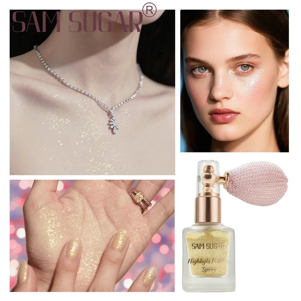 SAM SUGAR Fine Glitter Highlighter Spray – Face & Body Shimmer