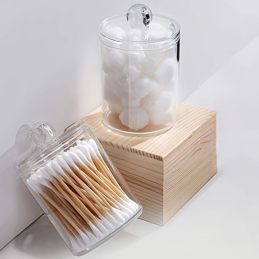 4pcs/set Clear Swab Holders With Lid, Dust-proof Swab Storage Dispenser Jars For Swab, Jewelry, Powder Puffs, Beauty Eggs, Oasis Select 2pcs