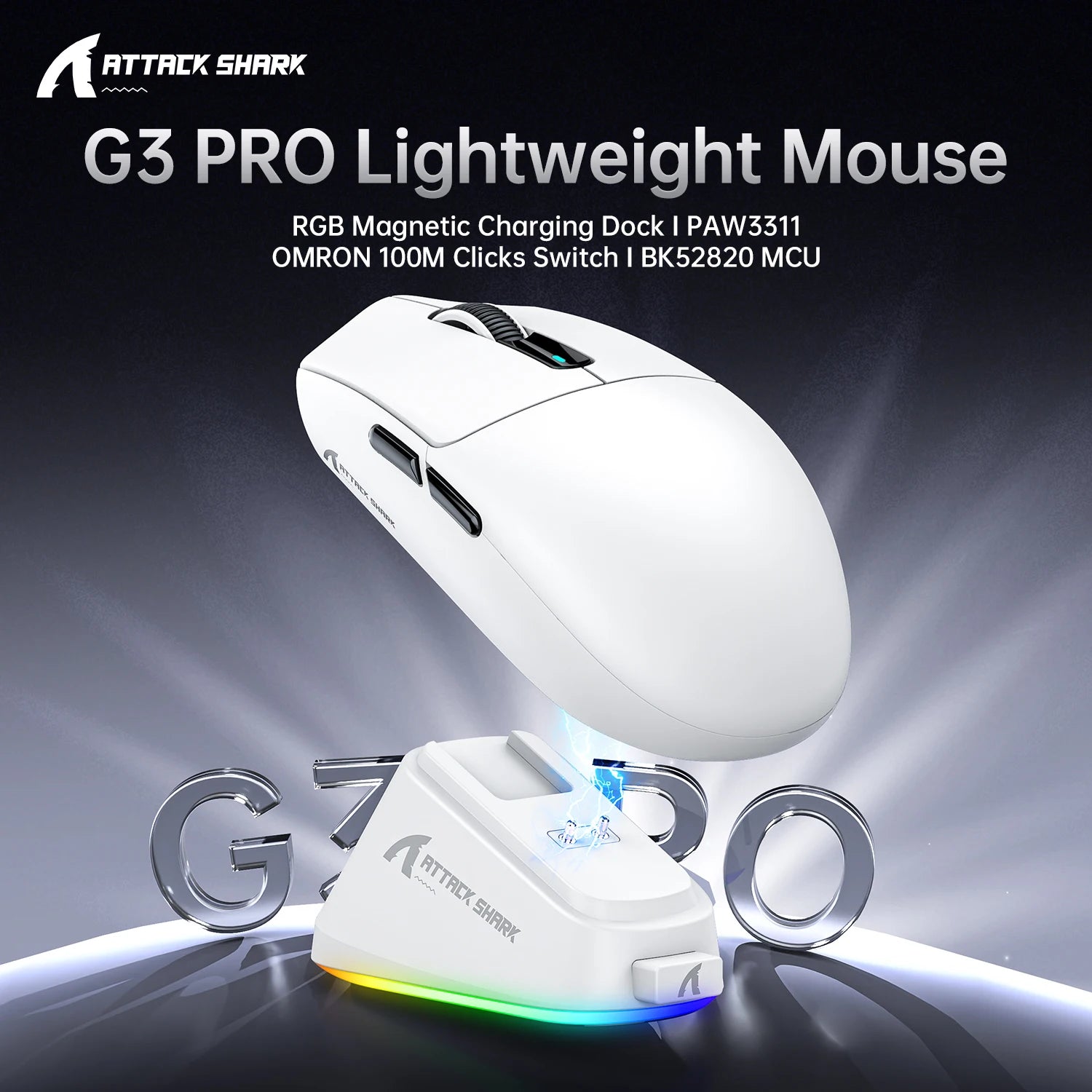 ATTACK SHARK G3 PRO Wireless Gaming Mouse Superlight PAW3311 25000DPI Tri-Mode Bluetooth Wired RGB Charging Dock Large Battery Oasis Select