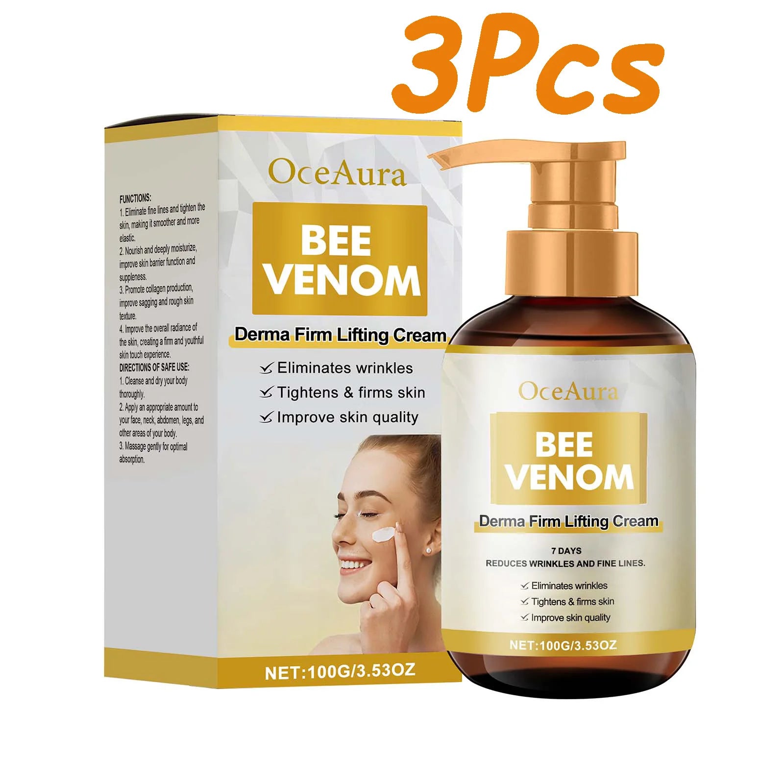 Bee Venom Firm Lifting Cream for Face & Body Tightening Contours Fade Fine Lines Deep Moisturizing Nourishing Brightening Skin Oasis Select 300g Boxed