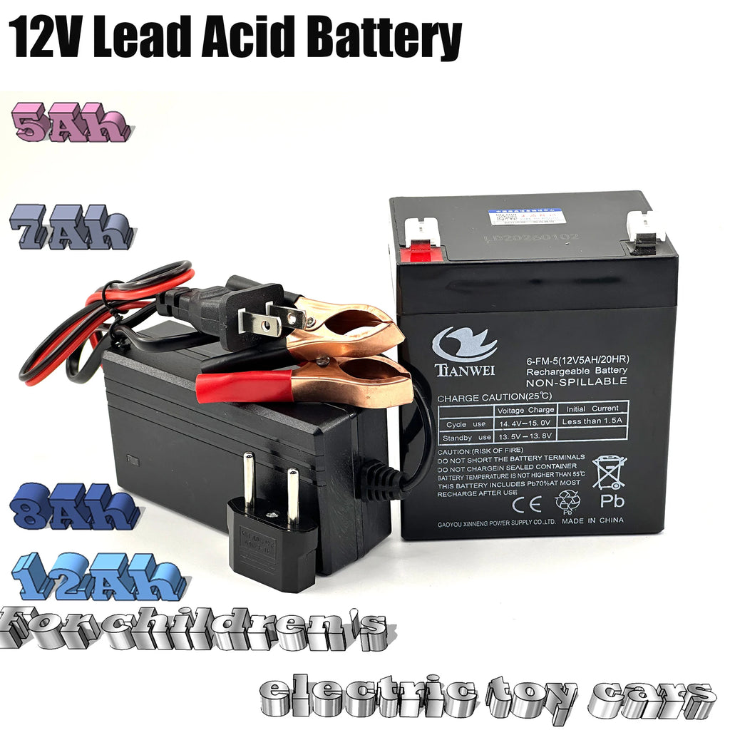 12V Rechargeable Lead Acid Battery 5Ah 7Ah 8Ah 12Ah for Kids Electric Car Toy Motorcycle Baby Stroller Power Supply+Charger Oasis Select