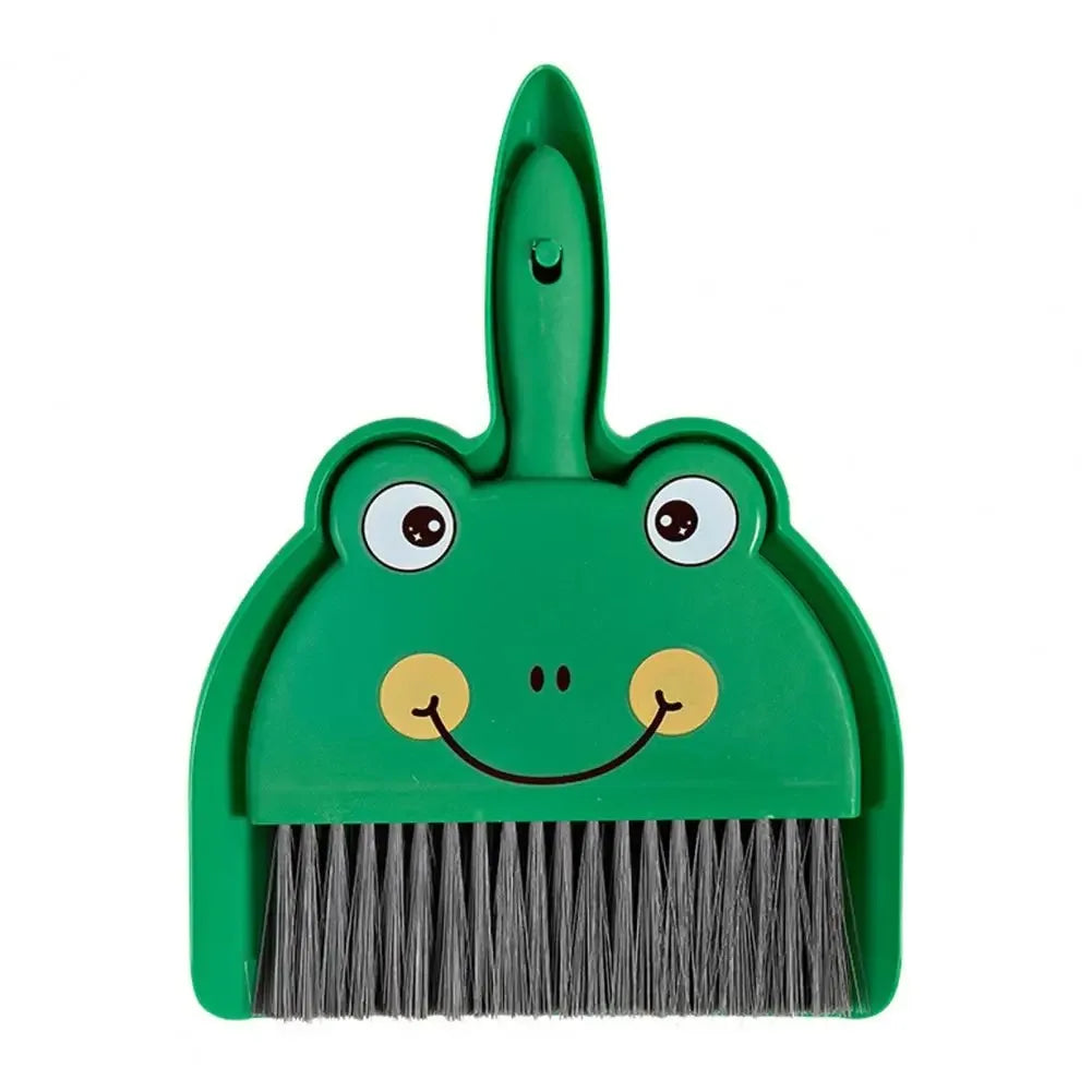 2Pcs/Set Small Broom Dustpan Set Cartoon Rabbit Bear Frog Pattern Keyboards Cleaning Mini Broom Dustpan Set Oasis Select Green