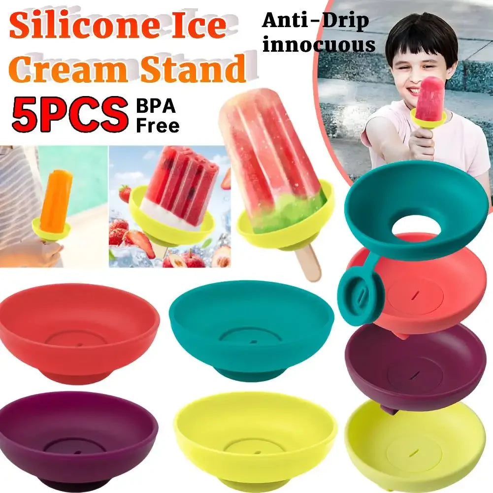 5Pcs Drip-Proof Popsicle Rack Silicone Anti-Drip Ice Cream Bracket Reusable Portable Popsicle Protector for Kid for Summer Days Oasis Select