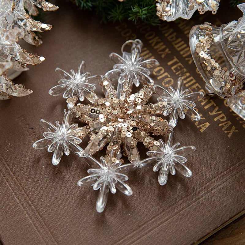 Christmas Tree Toys Acrylic Elk Bells Pendant Transparent Snowflake Pendants With Sequins Home Xmas Party Decoration Accessories Oasis Select