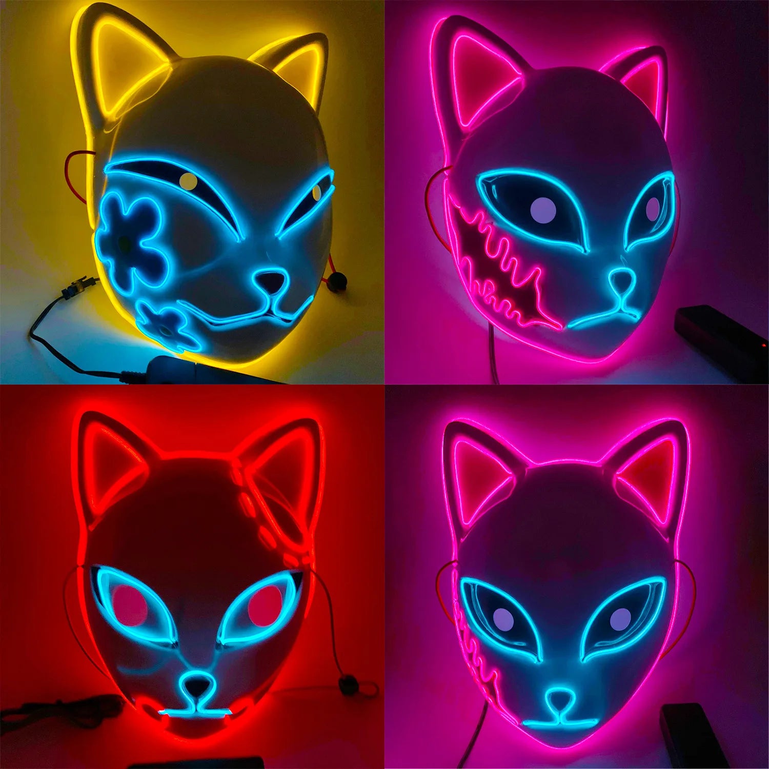 LED Fox Mask Halloween Mask Japanese Anime Cosplay Luminous Mask Suitable for Masquerade Holiday Party No Batteries Included Oasis Select