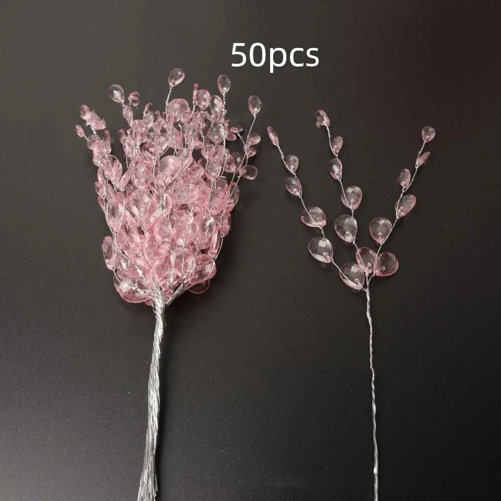 50pcs Acrylic Crystal Bud Branches | DIY Wedding & Home Décor Crystal Craft Branches Oasis Select Pink