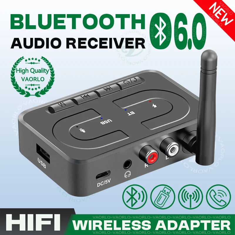 VAORLO Bluetooth 6.0 Audio Receiver 3.5mm AUX RCA With Mic HIFI Stereo Wireless Adapter Support USB U-Disk For Car Speaker Amp Oasis Select