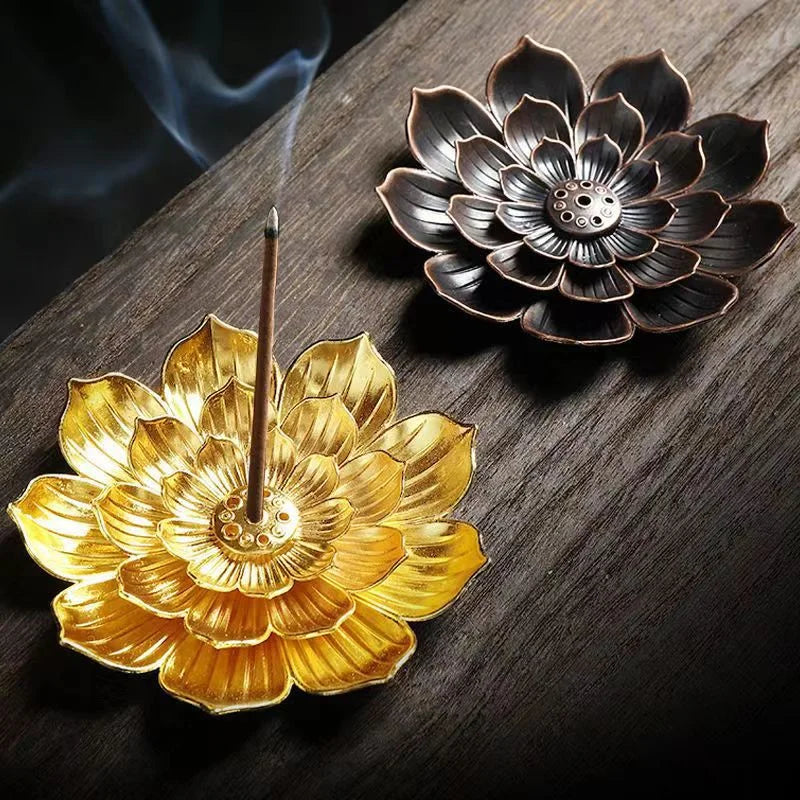 Alloy Incense Burner Stick Holder Buddhism Lotus Line Incense Plate Sandalwood Coil Base Temples Yoga Studios Home Decoration Oasis Select