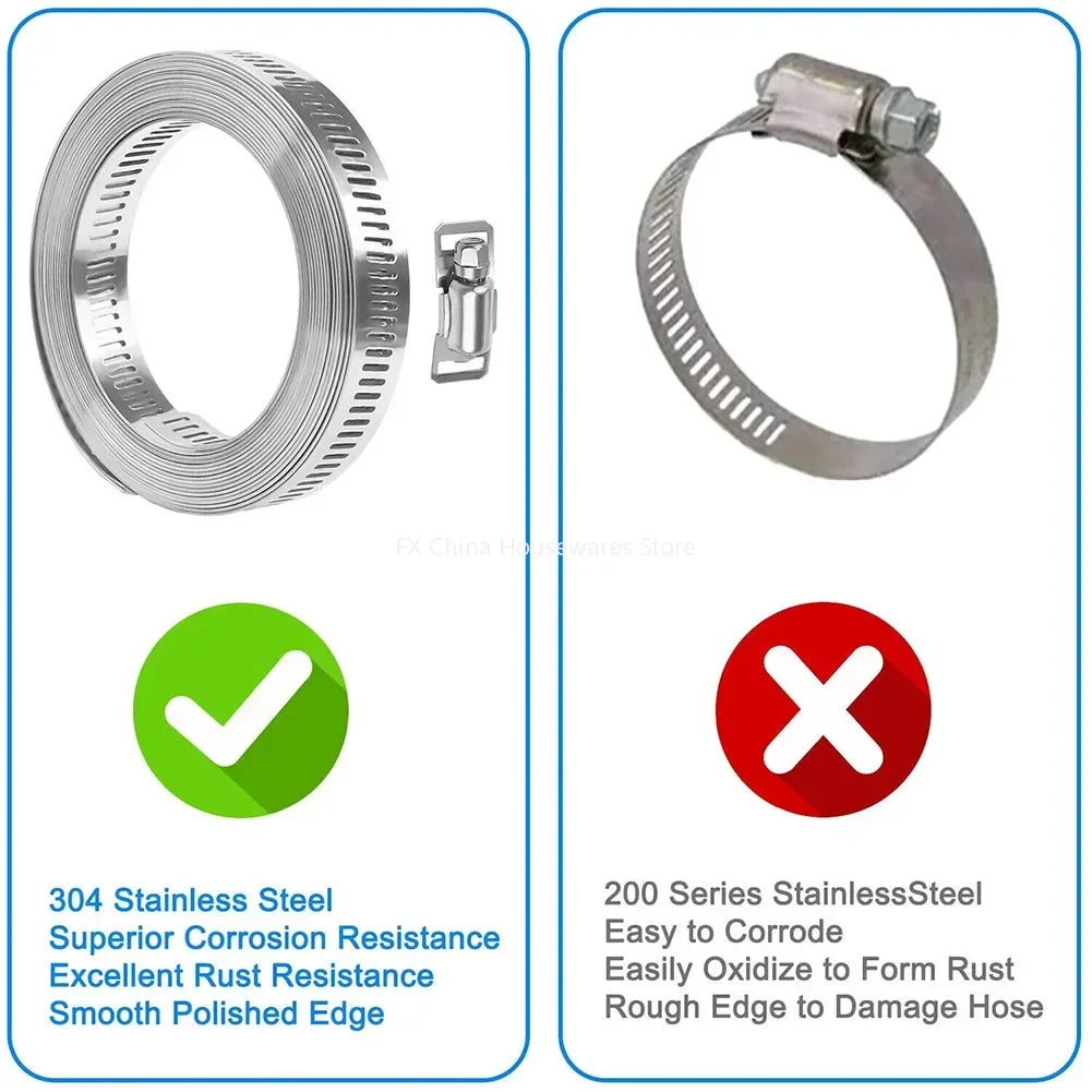 9.8ft Adjustable Large Hose Clamps Worm Gear Stainless Steel Clamp+6 Fasteners Automobiles Accessories Clamp And Fasteners Oasis Select