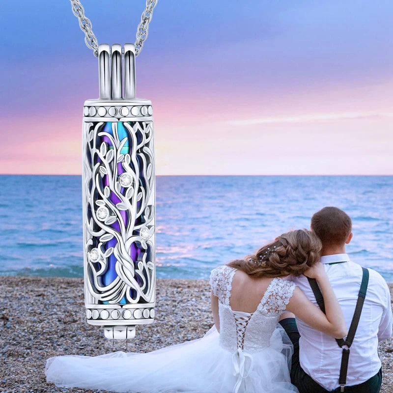 Cylinder Cremation Jewelry Tree of Life Urn Ashes Necklace for Women Men Vial Cremation Ash Pendant Memorial Jewelry Oasis Select