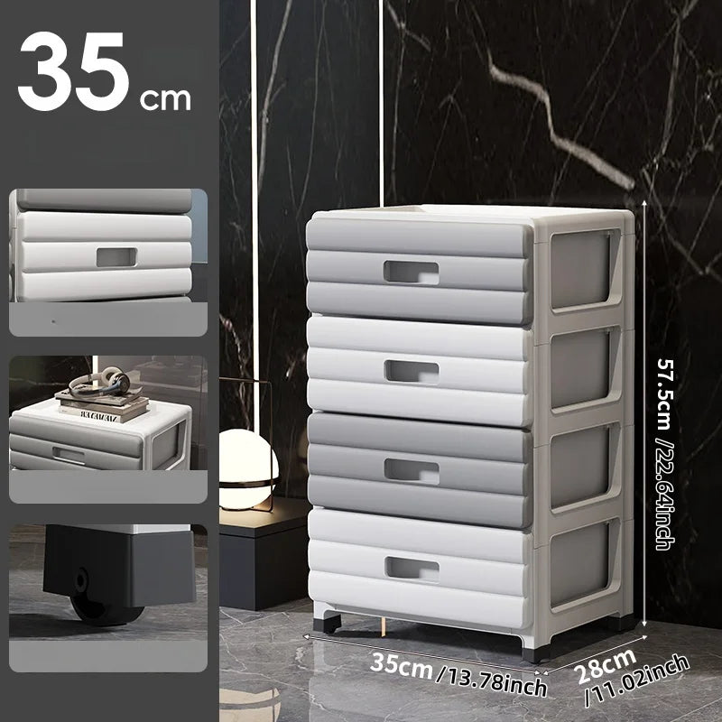 13.78 Inch Wide Drawer Storage Cabinet,3-6 Tier Rolling Mobile Organizer with Wheels,Gray/Brown Options for Living Room/Bedroom Oasis Select 4 Layers-Gray