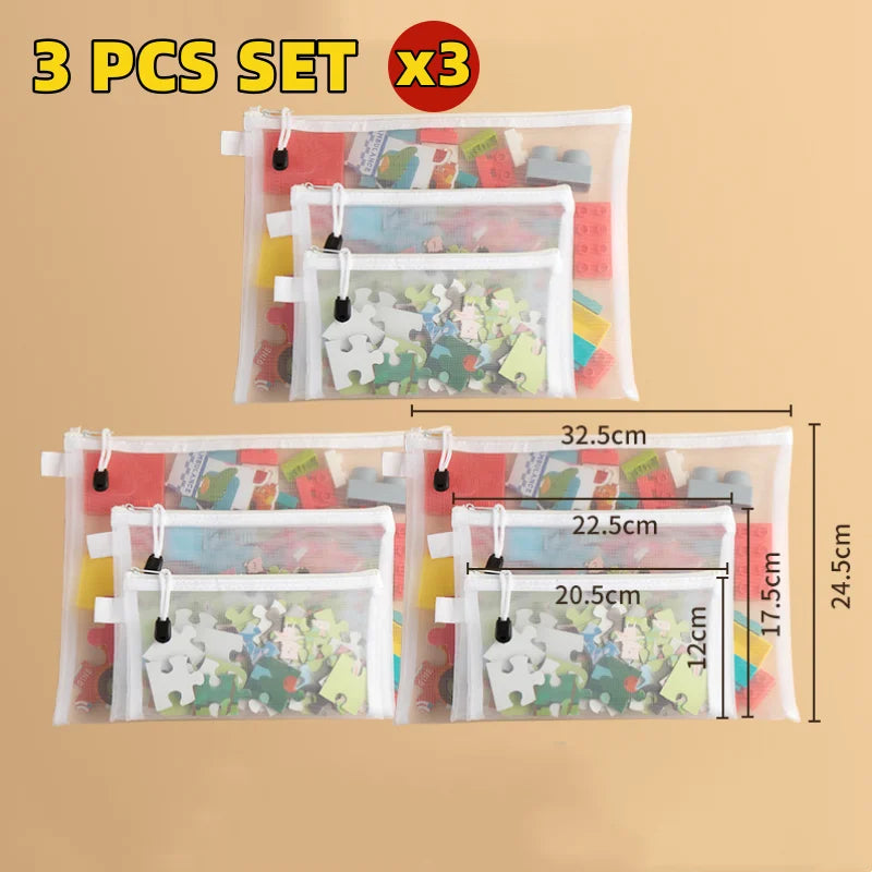 3/6/9 PCS Mesh Zipper File Bag Waterproof Moisture-proof Zipper Folder Toy Storage Bag Storage Tools Cosmetic Organization Bag Oasis Select 9 PCS SET