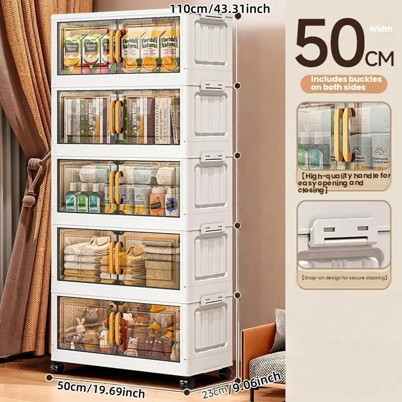 Double-door living room storage cabinet, folding floor-standing storage box, no installation required, simple storage cabinet Oasis Select 50cm-5 layers-clear