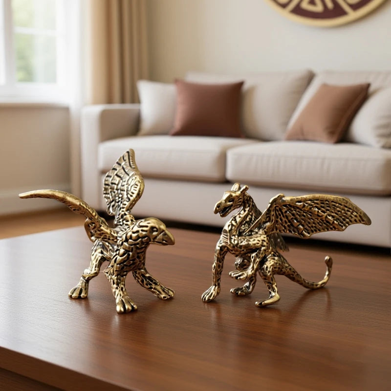 Brass Pterosaur Dragon Small Statue Desktop Ornament Chinese Mythical Beast Figurines Retro Home Feng Shui Decoration Oasis Select