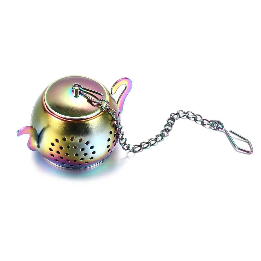 Stainless Steel Teapot Shape Herbal Spice Filter Diffuser Tea Strainer Loose Tea Infuser with Chain Kitchen Gadget Teaware Oasis Select multicolor