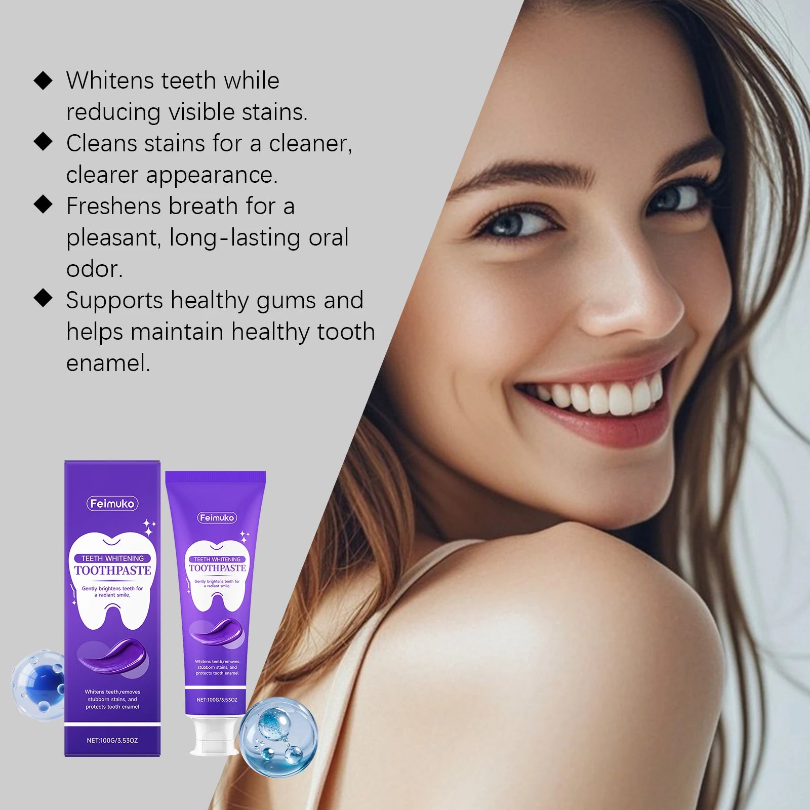 FEIMUKO Purple Whitening Toothpaste – Color Correction 100g Whitening Toothpaste Oasis Select
