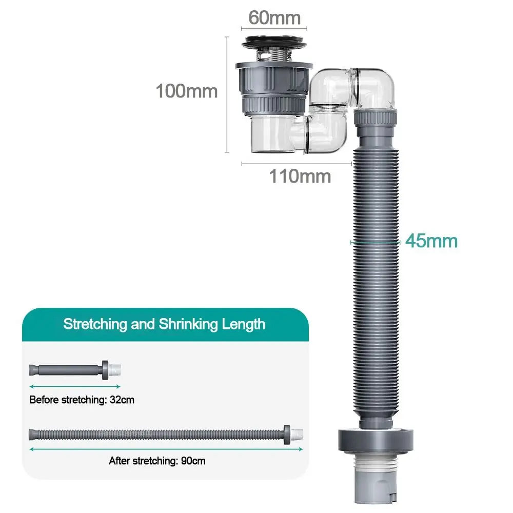 Retractable Sink Drain Pipe Set – Anti-Clog & Anti-Odor