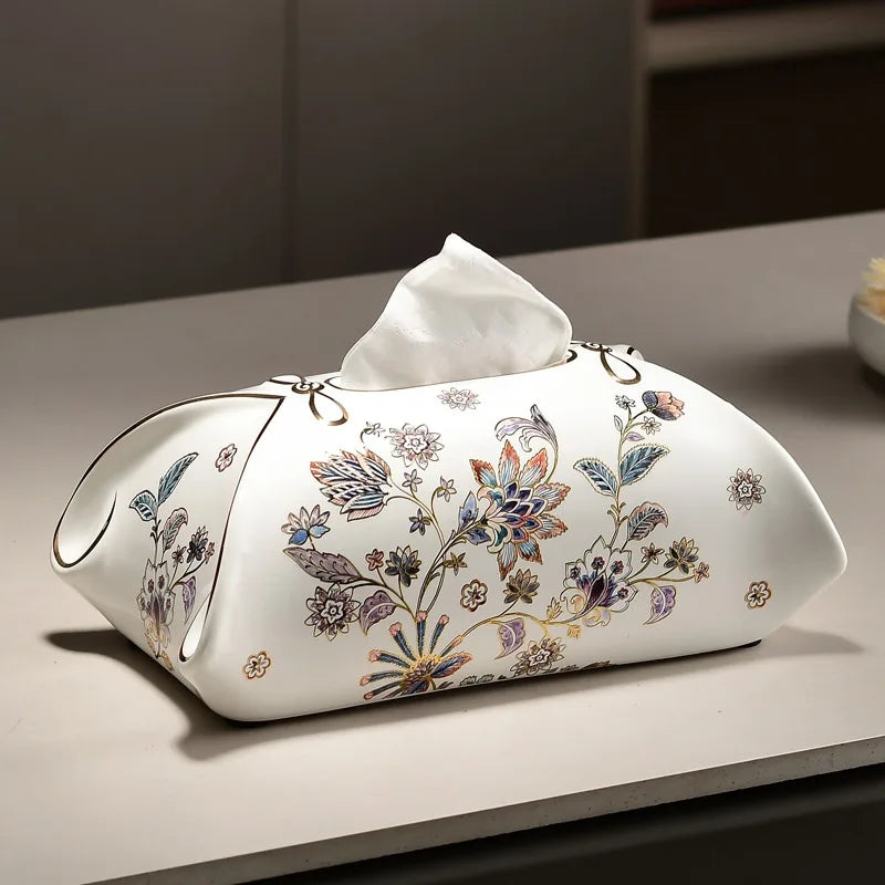 New Chinese Retro Ceramic Tissue Box Living Room Coffee Table Tea Room Storage Paper Drawer High-end Feeling Oasis Select